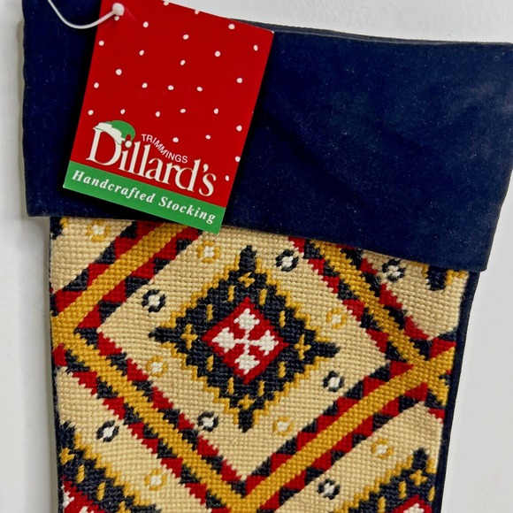 Needlepoint Christmas Stocking Dillards Southwest Look 17" Black Velour - New - Picture 2 of 7